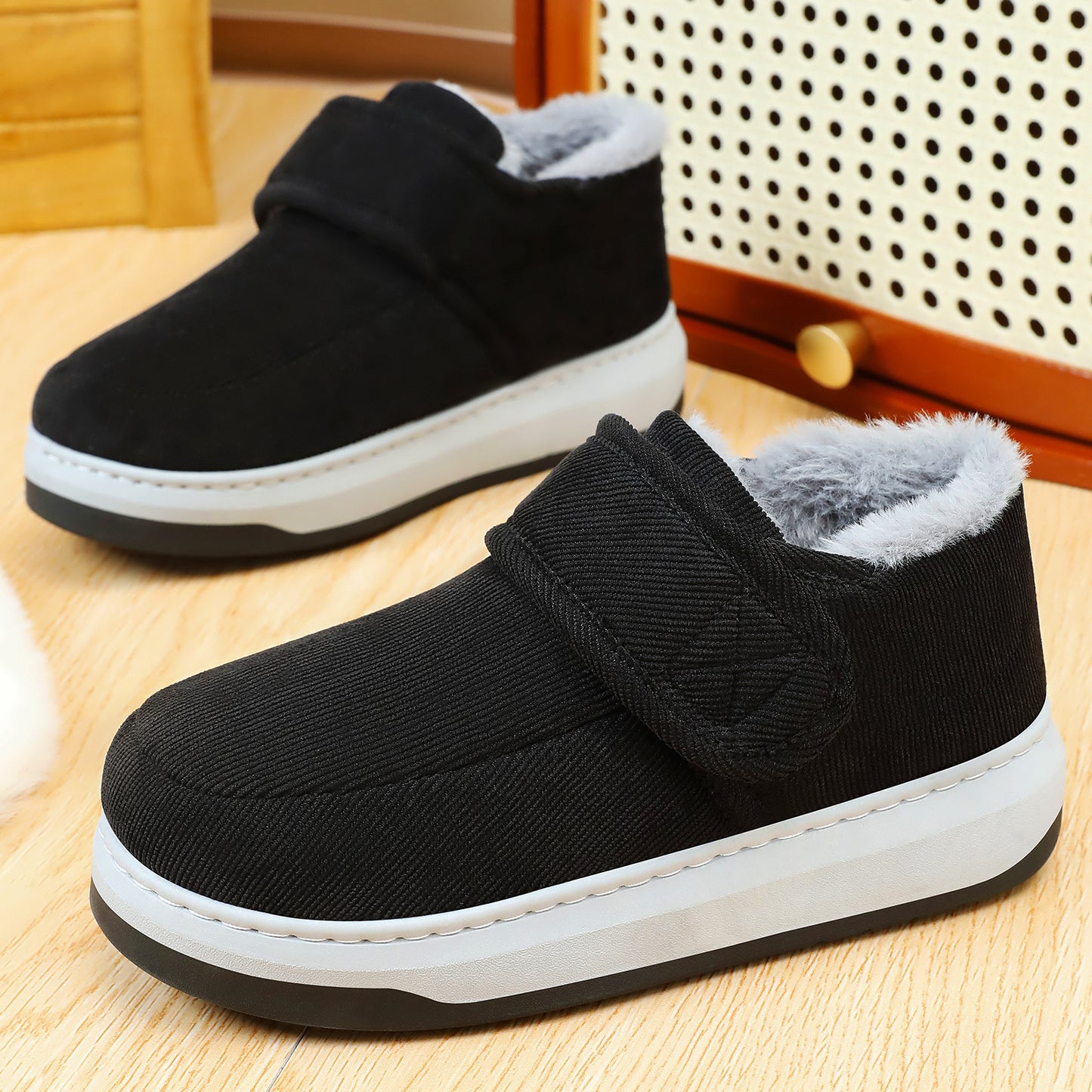 ❤❄Pantuflas de algodón de invierno para personas mayores, zapatos cálidos de algodón con forro polar para que las personas de mediana edad y mayores los usen al aire libre.