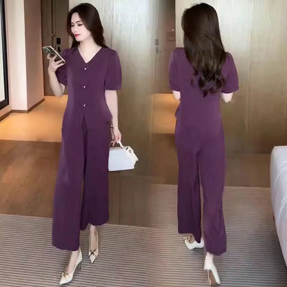 🌸【M-5XL】🔥【Koszulka + Szerokie spodnie】Modny komplet z jedwabiu lodowego 2026_4276583