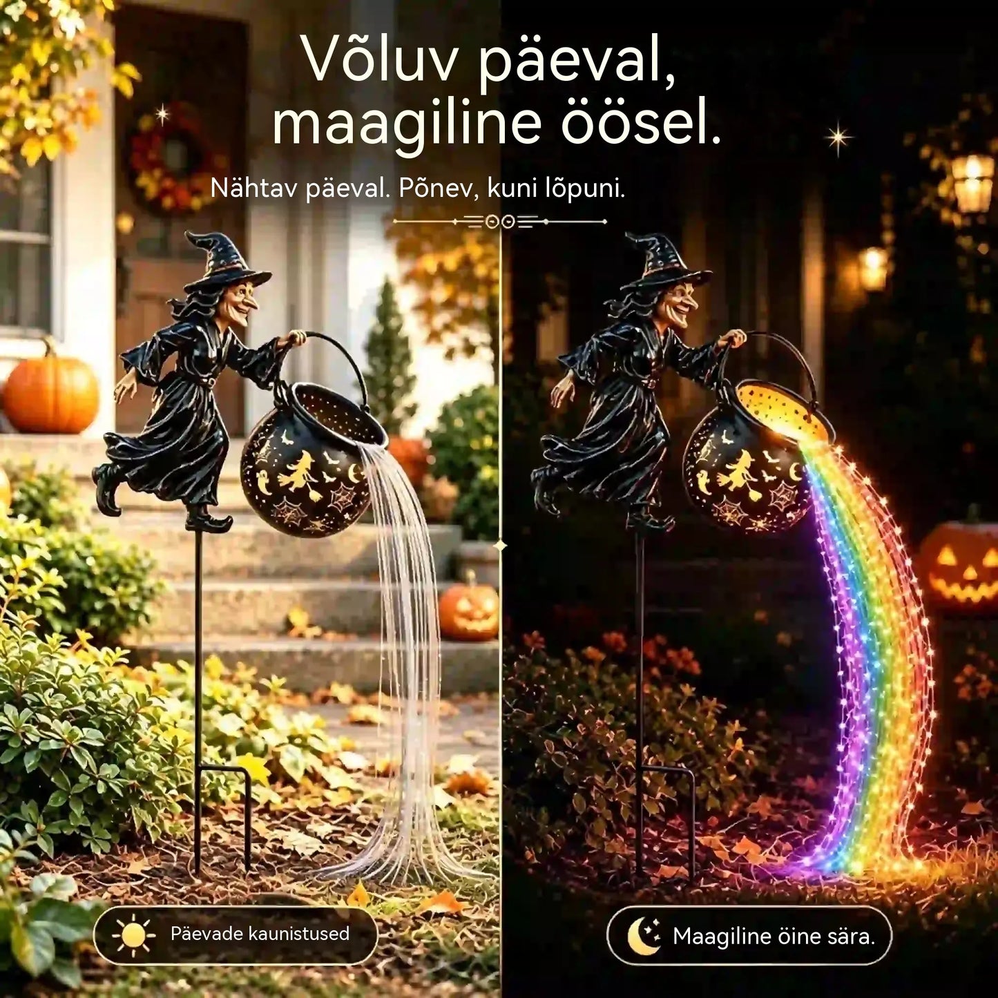 🧙‍♀️🎃 Nõiakatla aialamp LED-valgusega – vapustavad õuekaunistused 🔮✨