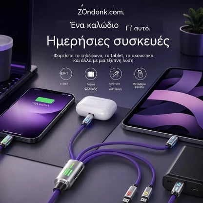🔥Αγοράστε 1, πάρτε 1 δωρεάν! 🔥Καλώδιο φόρτισης LED 4 σε 1⚡📱