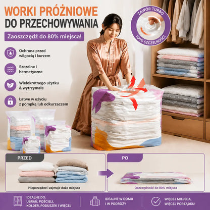 【Zestaw 5 elementów】Duży, kompresowalny worek próżniowy: nie wymaga pompki, szczelny i idealny do oszczędzania miejsca w walizkach i w domu