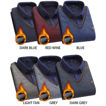 👨👔⛄🔥Nowy, ciepły męski płaszcz z polarową podszewką na jesień i zimę – model w stylu dzianinowego swetra, z kołnierzykiem koszulowym, zaprojektowany z myślą o mężczyznach w średnim i starszym wieku.