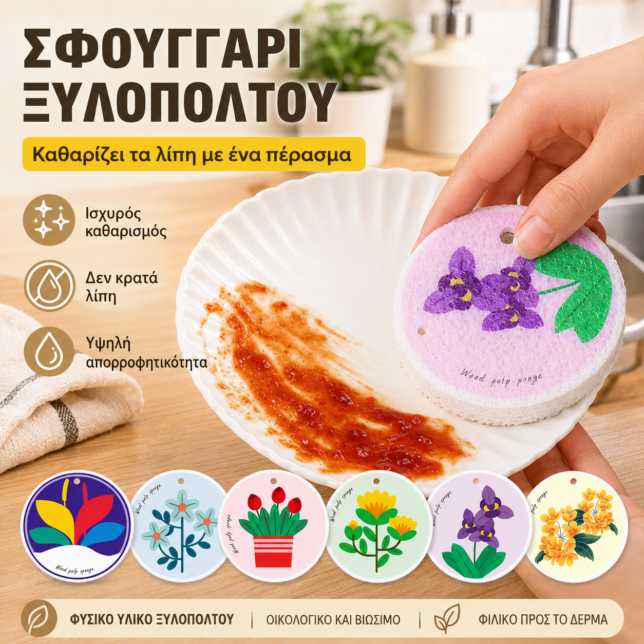 10 τεμάχιο 26 ευρώ 💦Στρογγυλή γόμα από σφουγγάρι συμπιεσμένου ξυλοπολτού, πανί πλυσίματος πιάτων και απολίπανσης οικιακής χρήσης