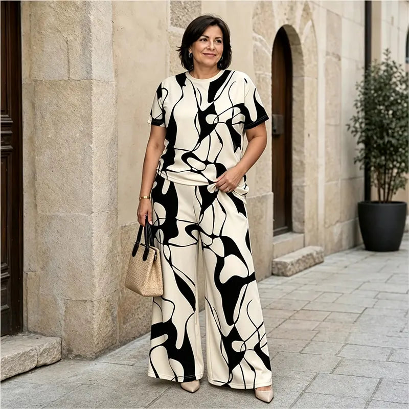 🛍️ Κομψό και Casual! Καλοκαιρινό σετ σε μεγάλα μεγέθη με μοντέρνο γεωμετρικό σχέδιο | S-5XL