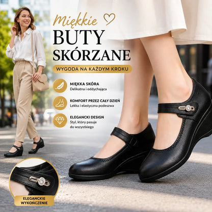 【Rozmiary 35-41】Miękkie skórzane buty z miękką podeszwą i antypoślizgowym obcasem koturnowym - idealne dla matek.