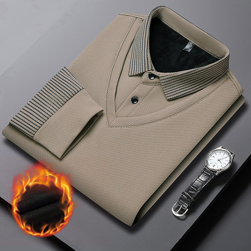 【M-4XL】 👔 Ανδρική μπλούζα πόλο μακρυμάνικη «2 σε 1» · Με επένδυση και μόνωση · Κομψός σχεδιασμός με κλασικό γιακά και ριγέ μανίκια · Ιδανική τόσο για casual όσο και για επαγγελματικές εμφανίσεις!