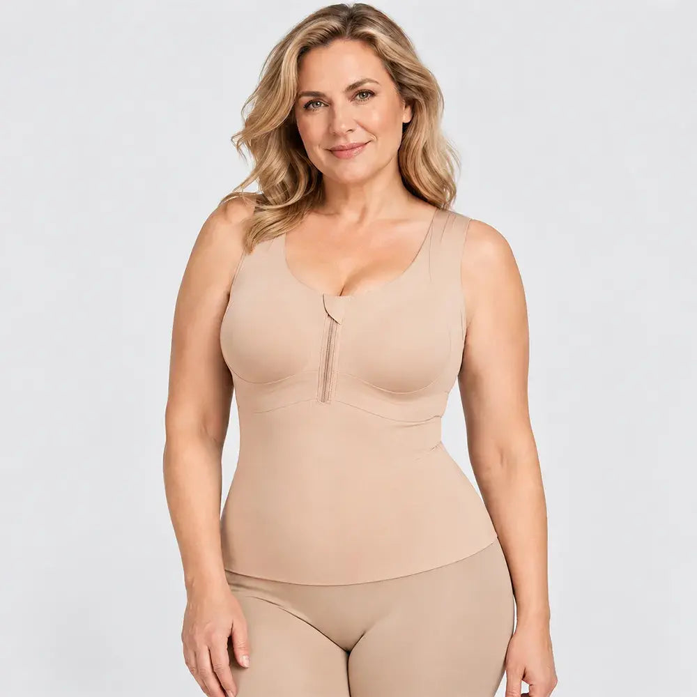 【M–3XL / 4 kolory】 Termiczna bielizna modelująca zapinana z przodu – zintegrowany system wyszczuplający brzuch i talię oraz wbudowane wkładki biustonoszowe – bezszwowa bielizna modelująca sylwetkę