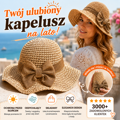 50% ZNIŻKI | Kapelusz słomkowy w stylu retro z kokardą – składany i przewiewny na lato