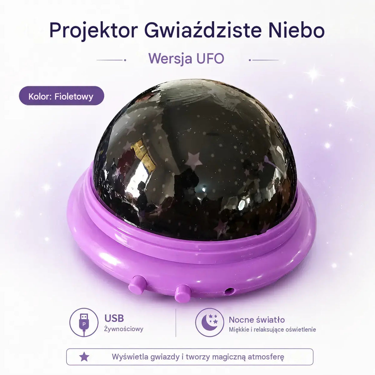1 sztuka 89zł 🎁Mini lampa projektorowa UFO z rozgwieżdżonym niebem ⎜Światło otoczenia do sypialni💫