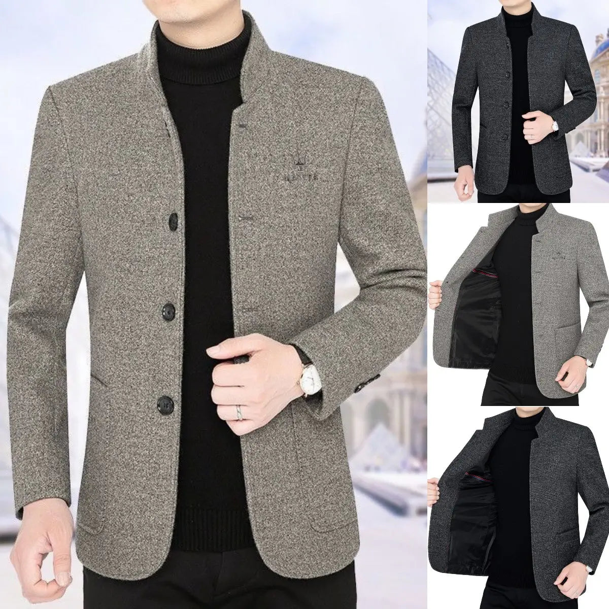 ⛄️🤗【M–4XL】🔥 Νέο μπουφάν με γιακά – χοντρό ανδρικό μάλλινο πουλόβερ με βελουτέ επένδυση – Φθινόπωρο/Χειμώνας