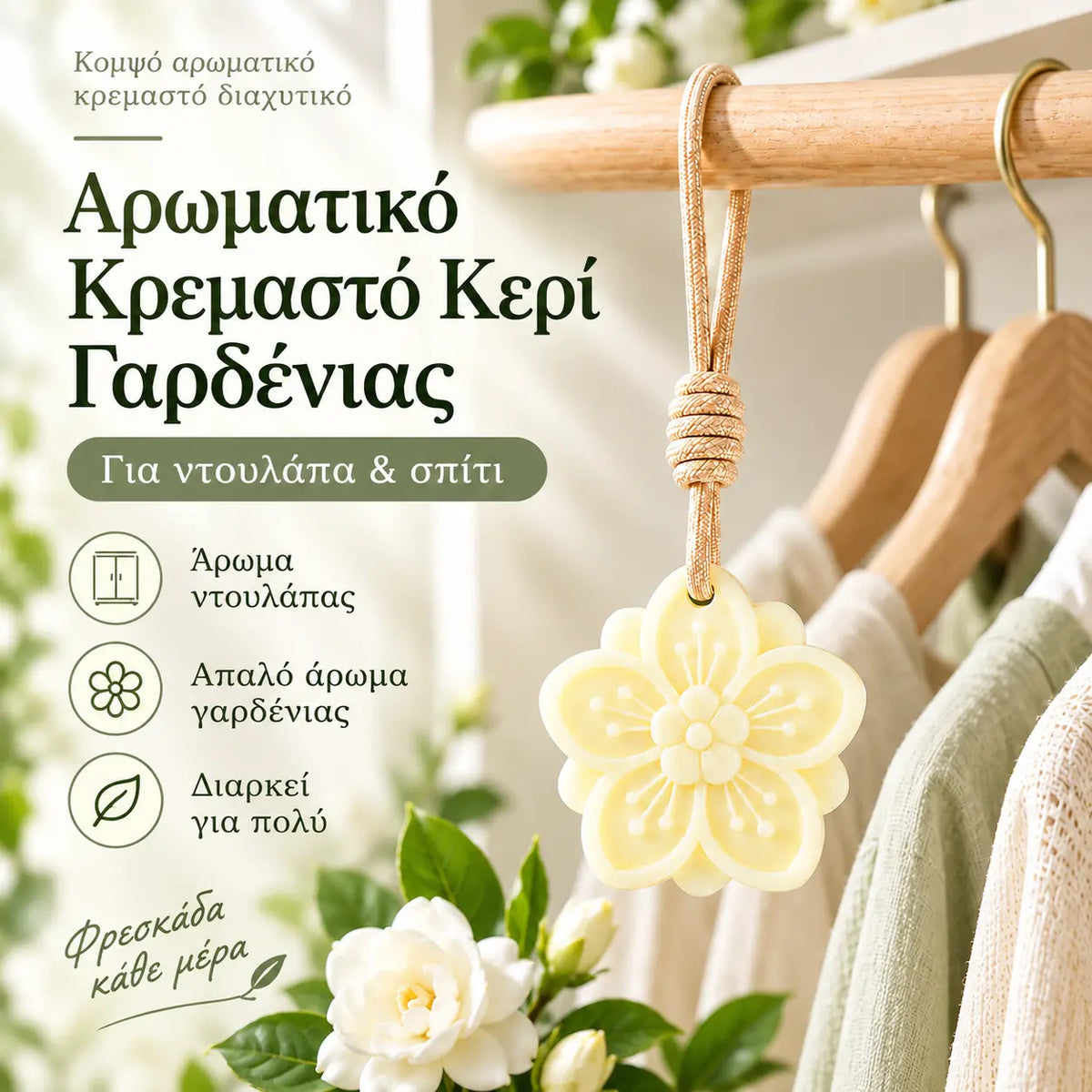 2 τεμάχιο 24 ευρώ 🔥Νέο προϊόν με μεγάλη ζήτηση❤️‍🔥 Κρεμαστό αρωματικό πλακίδιο κεριού με άρωμα γαρδένιας 🌸
